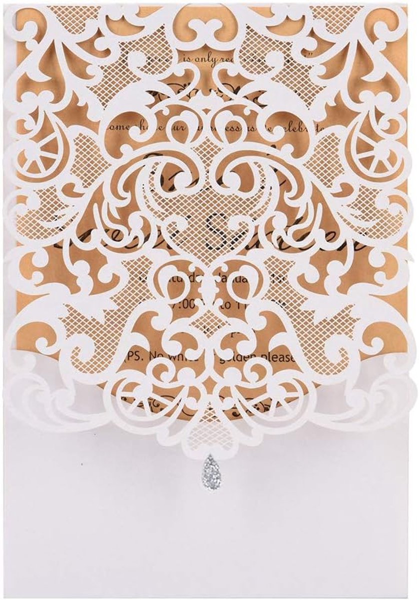 Huwelijksuitnodigingen 50 Pack - Lasergesneden bloemen - Wit - Perfect voor bruiloften - ShopVlot
