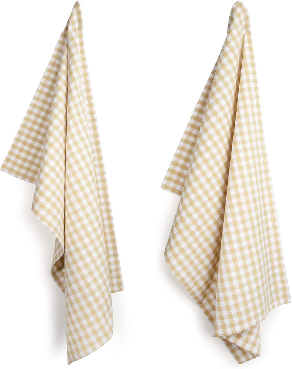 theedoeken 4-pack 45 x 70 cm - beige/wit geruit - 100% katoen - perfecte keukendoeken - ShopVlot