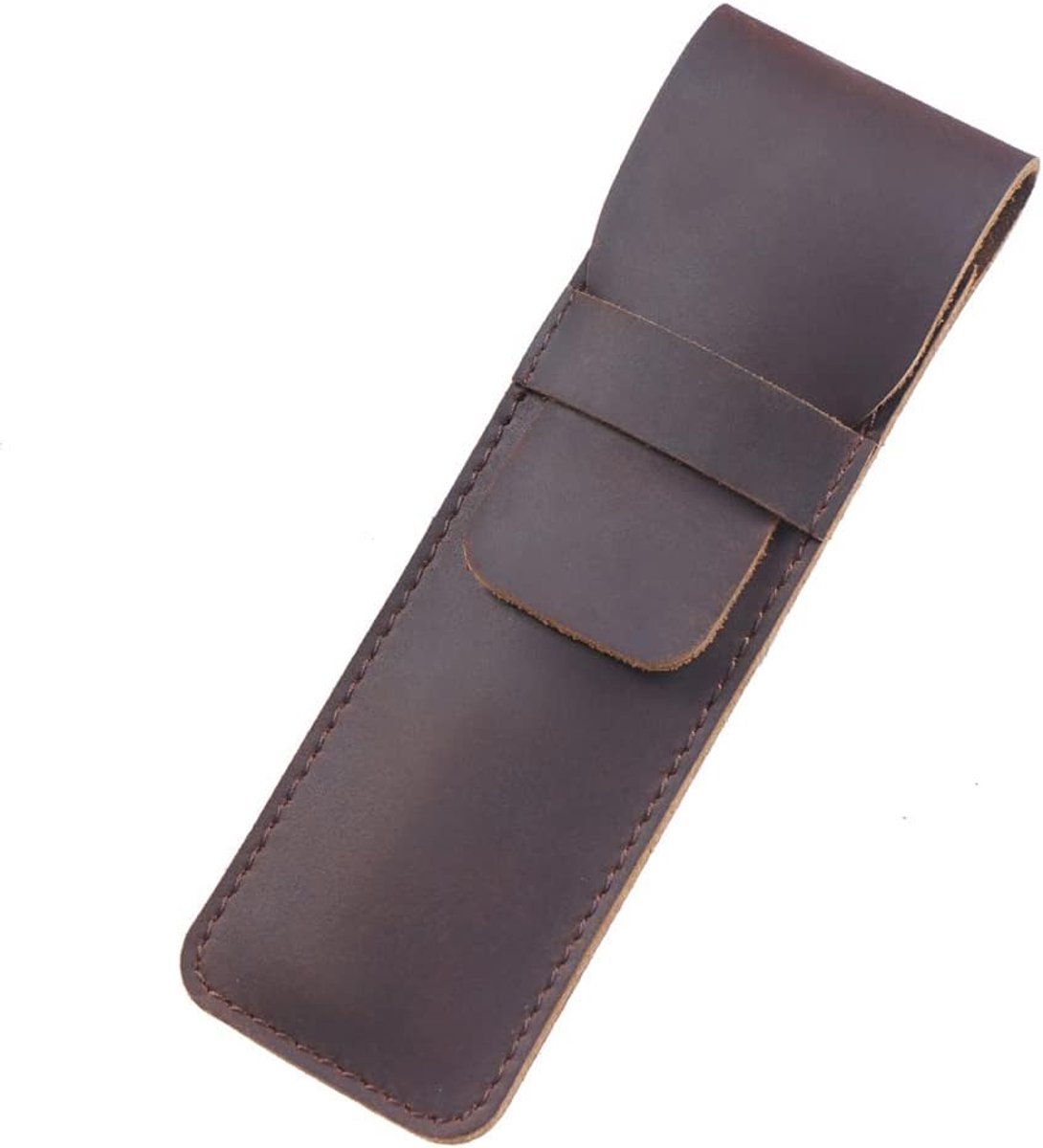 Leren pennenkoker met klep - Crazy Horse - Handgemaakt - Stijlvolle opbergoplossing - ShopVlot