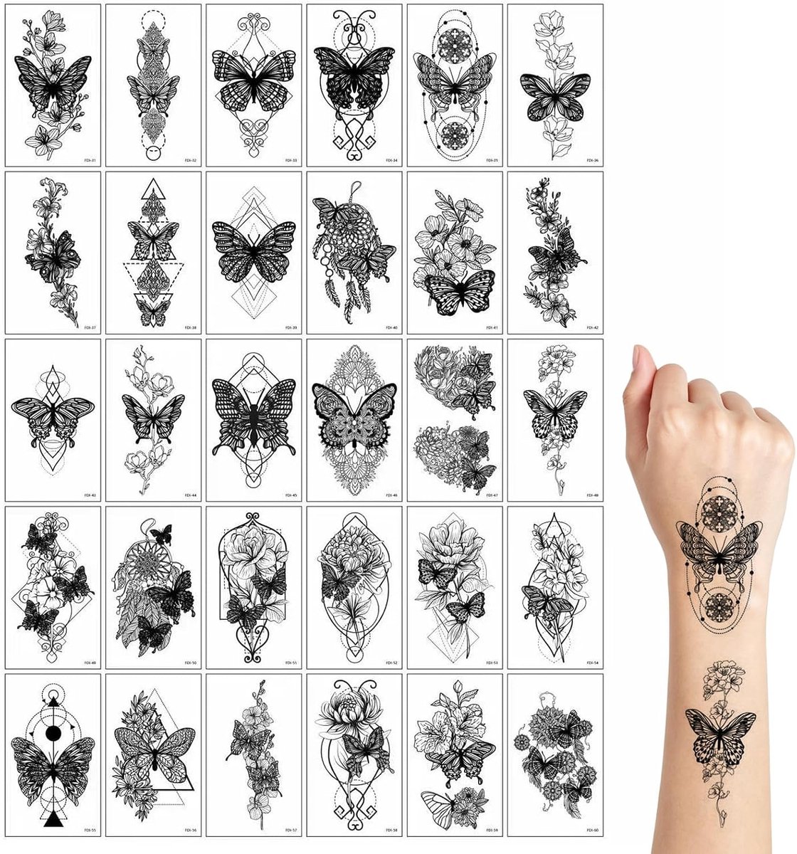 Tijdelijke vlindertatoeages - waterdicht - zelfklevend - voor Halloween en festivals - ShopVlot