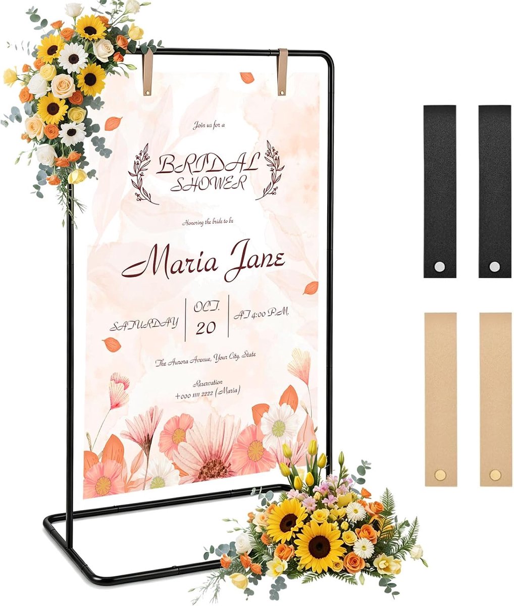 Huwelijksbordhouder 173-136cm - Verstelbare metalen easel - Inclusief 4 leren banden - Perfect voor welkomstborden - ShopVlot