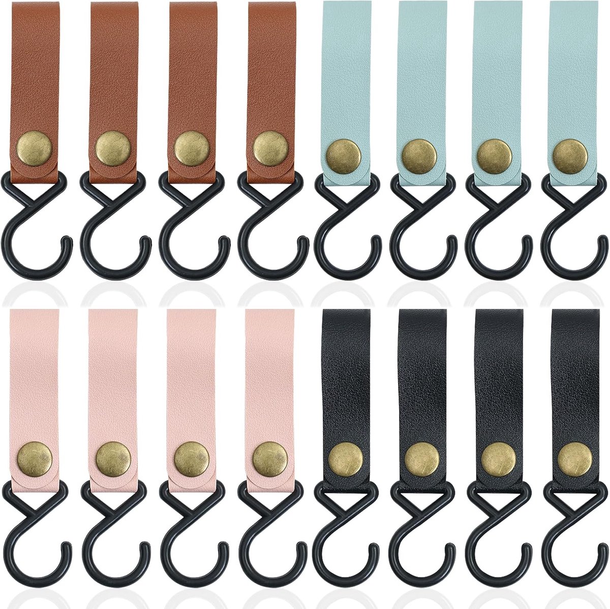S-haken 12 x 3 cm - met leren lus - set van 16 stuks - ideaal voor kleding en keuken - ShopVlot