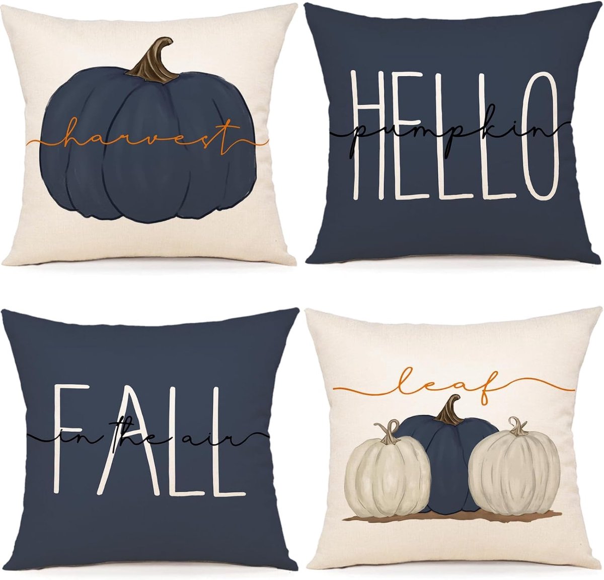 Decoratieve kussensloop 40x40 - Set van 4 - Linnen - Herfstdecoratie voor bank - ShopVlot