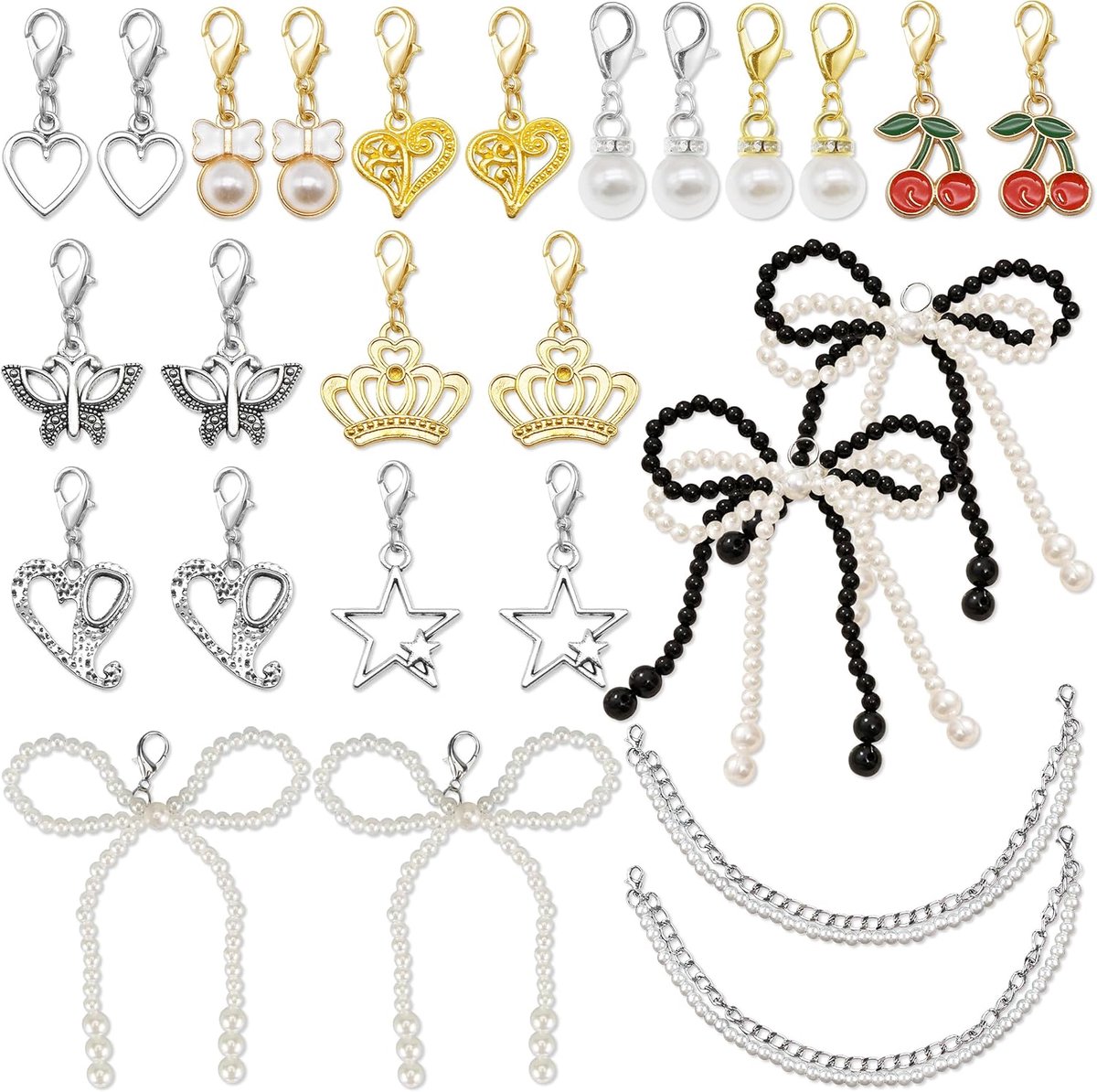 Schoenveters Charms - 26 Stukken Met Parels, Strikken, Harten en Vlinders - Voor Sneakers en Hoeden - ShopVlot