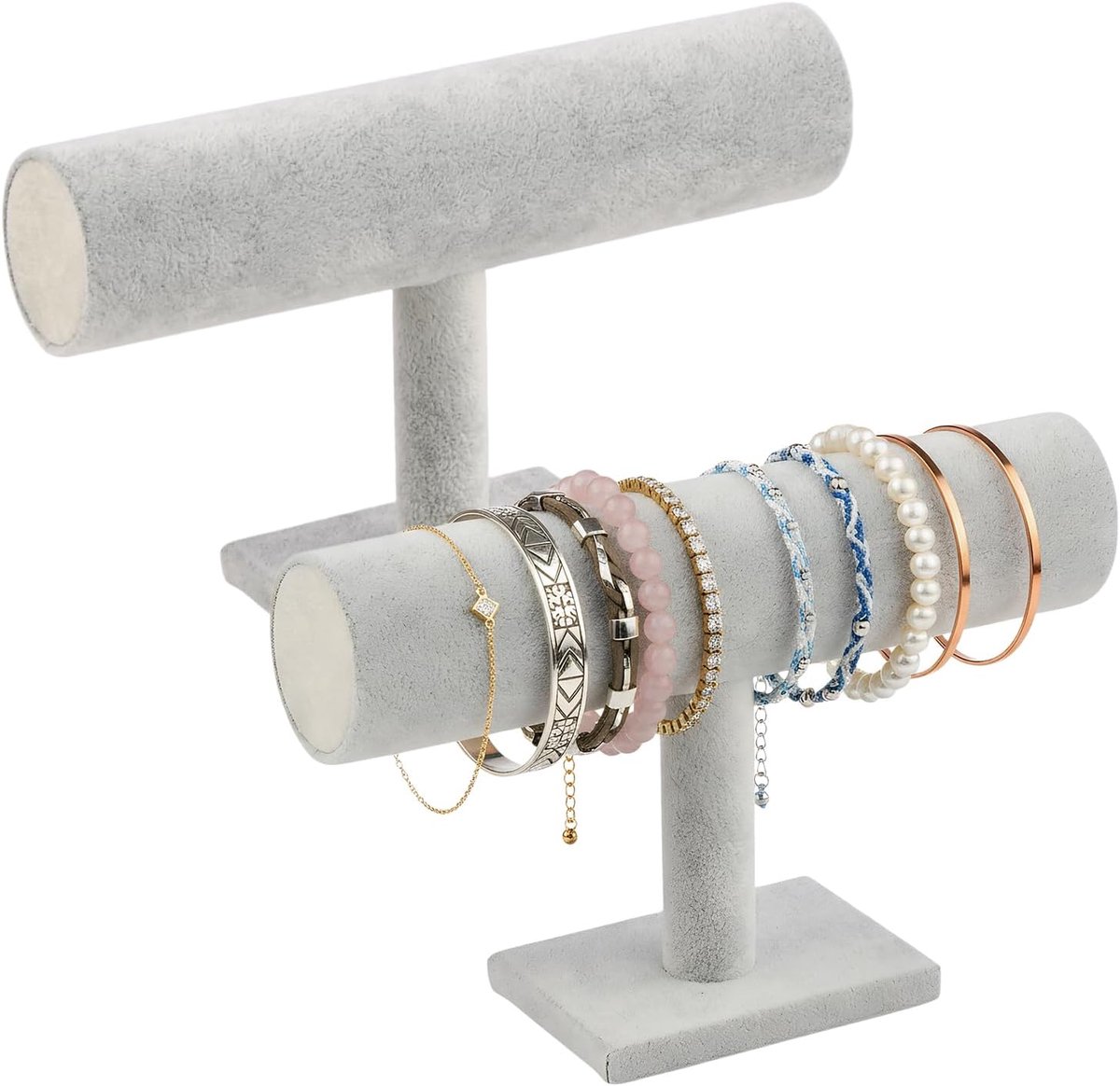 Sieraad organizer - 2-pack grijze velvet T-bar - opbergstand voor armbanden - veilig en stijlvol - ShopVlot