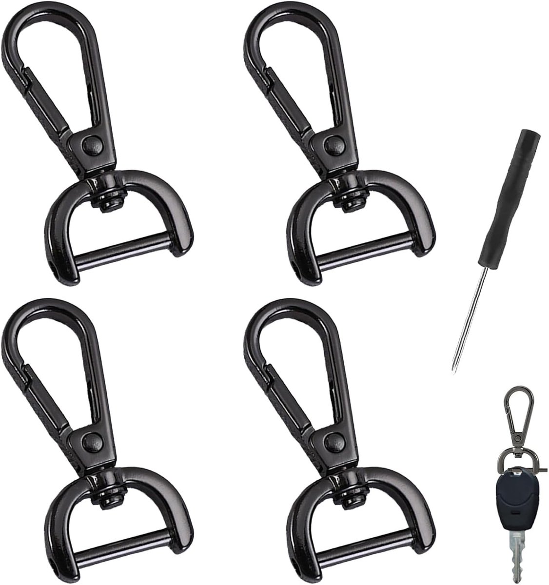 Carabiner haken set van 4 - met draaikogel - multifunctioneel - inclusief schroevendraaier - ShopVlot