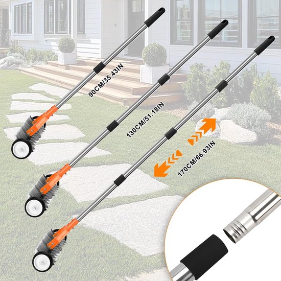 Lawn rake met wielen 32 cm - oranje - handonkruidhark - verwijdert mos en dode gras - ShopVlot — afbeelding 2