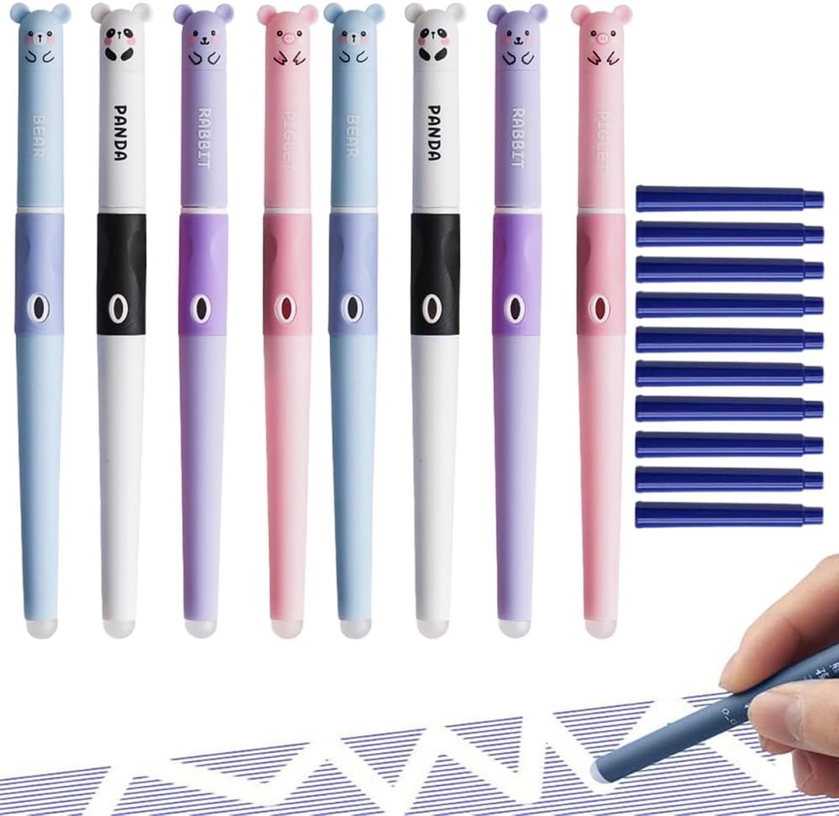 uitwisbare vulpen 8 stuks - rollerbalpen met gum - 10 inktpatronen - ideaal voor school en kantoor - ShopVlot