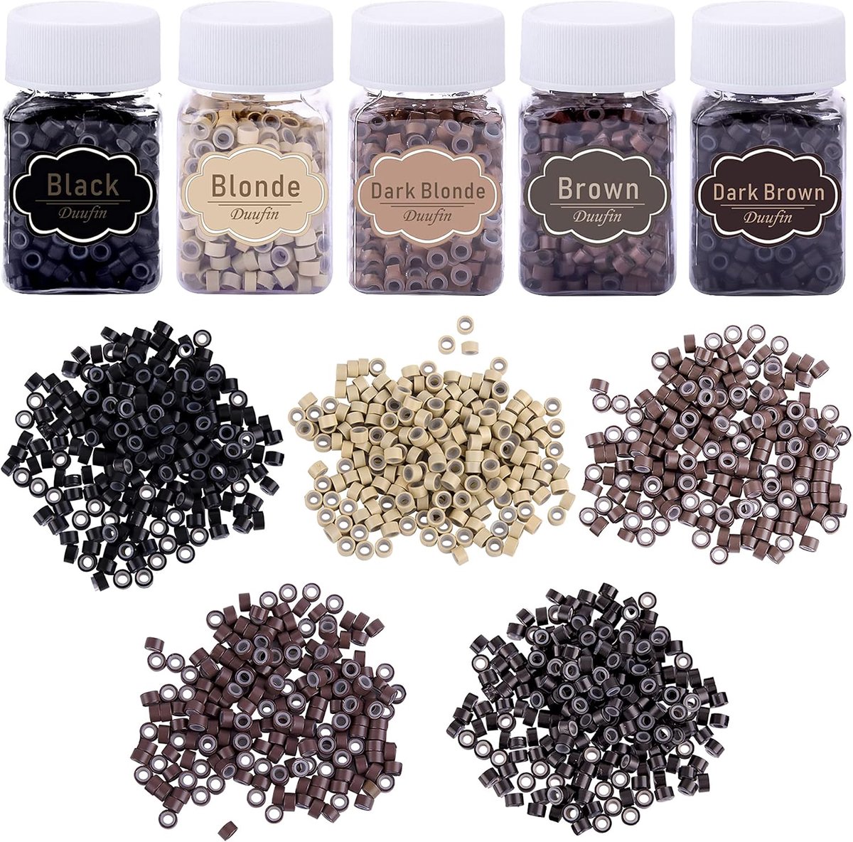 Haarextensions micro ringen 2500pcs - 5mm siliconen gewatteerde kralen - 5 kleuren - Haarbescherming en styling - ShopVlot