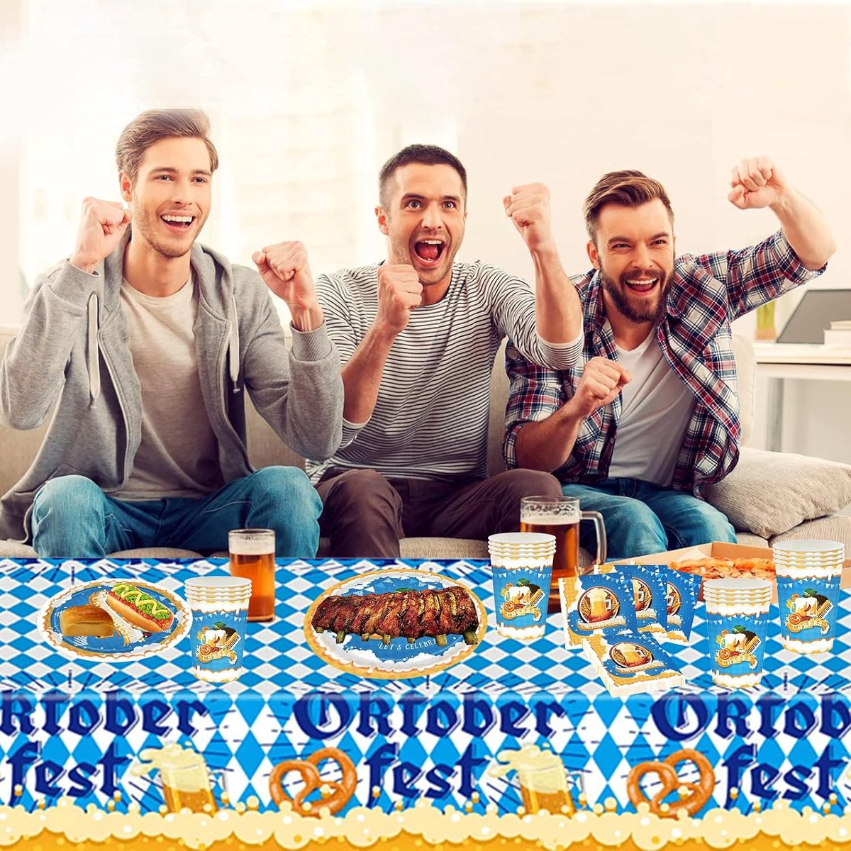 Tafellaken Oktoberfest 137 x 274 cm - Blauw Wit Ruit - Waterdicht - Perfect voor feestjes - ShopVlot