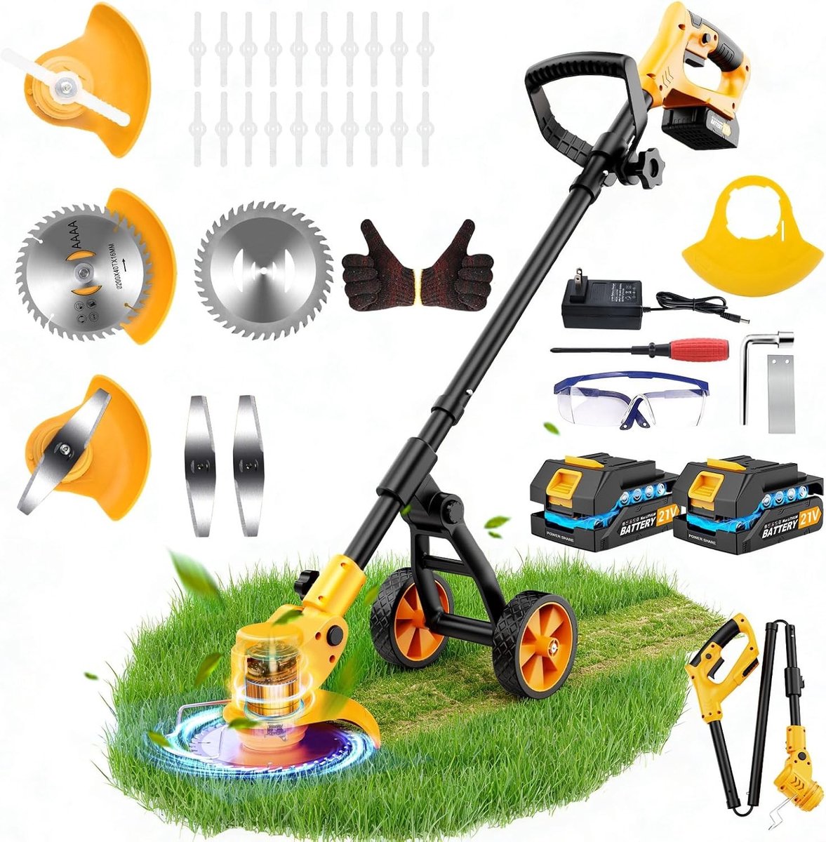 Accu Grastrimmer - Telescoopstang - 21 V - Inclusief 2 x 2000 mAh Accu en Oplader - Voor Tuinonderhoud
