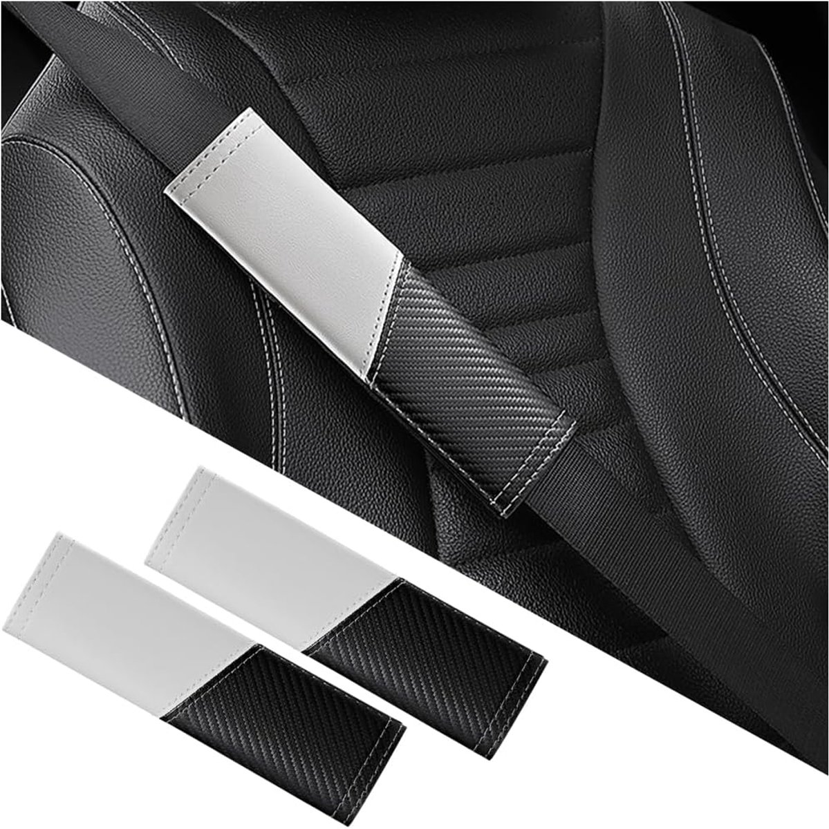 Autogordel bescherming - Leer en carbon fiber - Comfortabel voor volwassenen en kinderen - Verhoogt veiligheid - ShopVlot