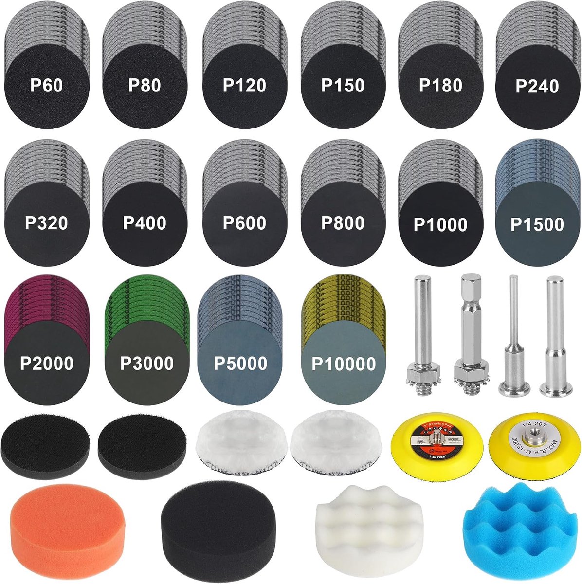 Polijstschijf 75 mm - Kleefschijven - 60-10000 korrel - Perfect voor nat schuren - ShopVlot