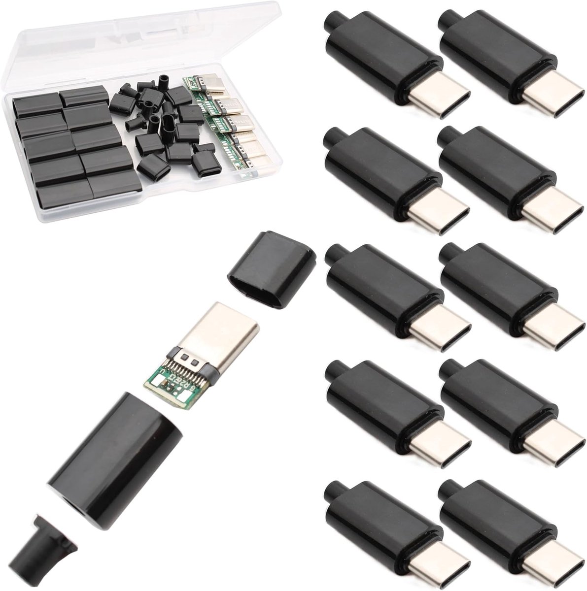 SnelShoppen - 10 Stuks Micro USB 3.1 Type C Plug 24 Pin DIY Solderen SMT Type met Zwarte Behuizing voor Gegevensoverdracht en Voeding