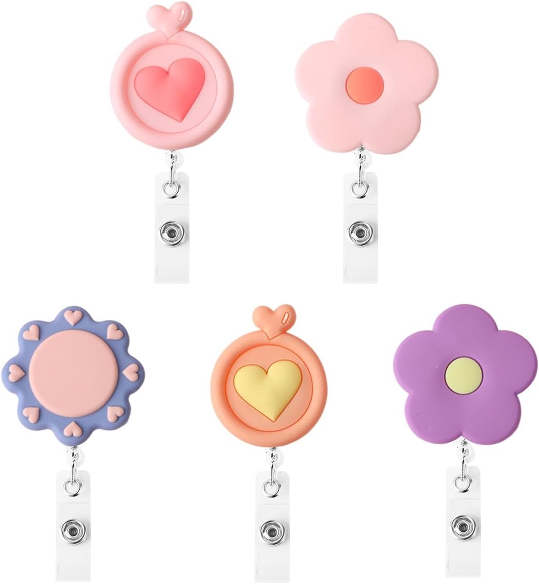 Badge clips 5 stuks - Retractable ID houder - Creatief en kleurrijk - Ideaal voor ID kaarten - ShopVlot