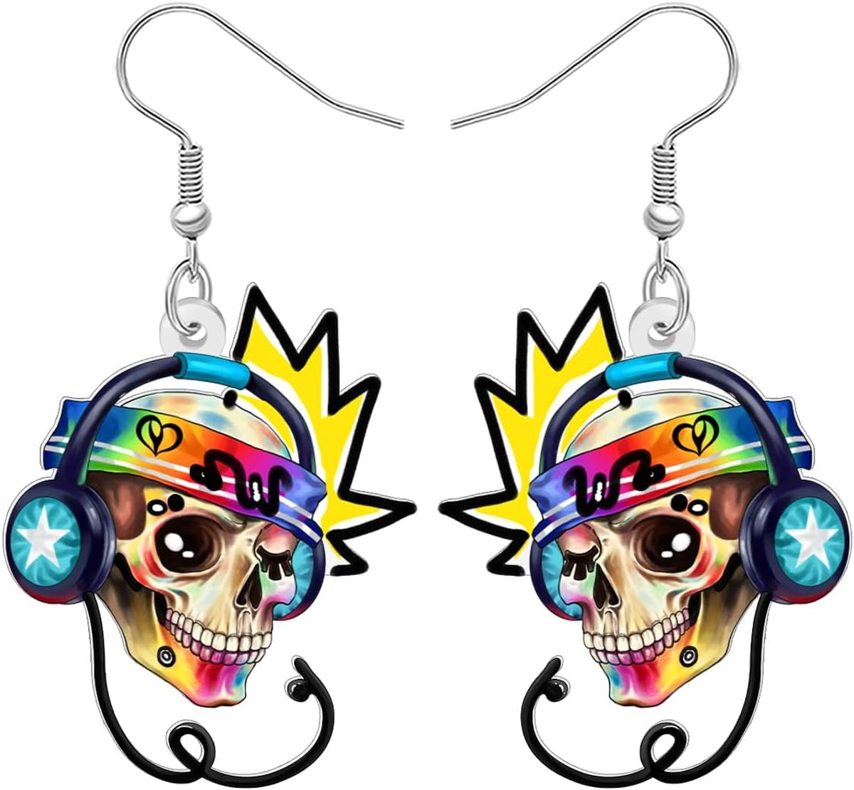 Gothische hoofdtelefoon met schedel oorbellen - acryl - punkstijl - perfect voor muziekfans - ShopVlot
