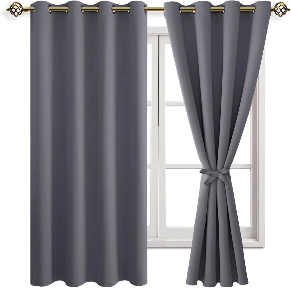 Zwarte gordijnen 137 x 132 cm - oogjes - verduisterend - ideaal voor slaapkamer - ShopVlot