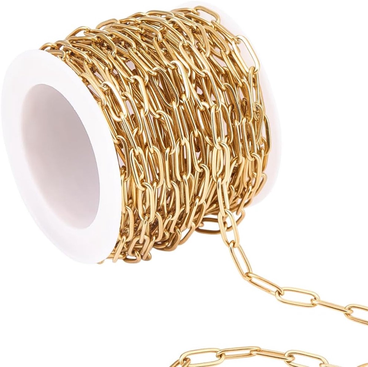 Paperclip ketting 5m - goudkleurig aluminium - onbewerkte ovale schakels - perfect voor DIY sieraden maken - ShopVlot