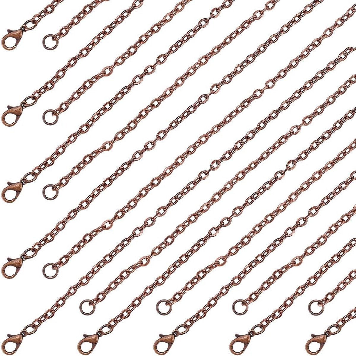 Set van 24 halskettingen 50,5 cm - verguld, antieke schakels - kabelsluiting, karabijnsluiting - ShopVlot