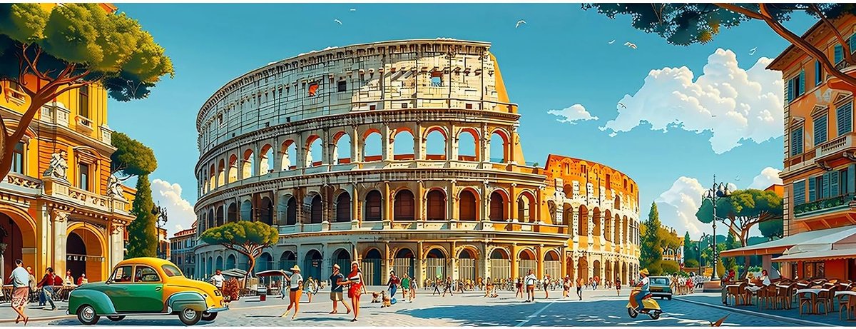 Reofrey Grote Diamond Art Kits voor Volwassenen Rome Street View, 30 x 80 cm Volledige Boor Ronde Strass Grote Diamant - ShopVlot