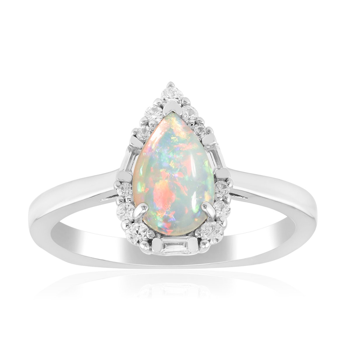 Cavill - Zilveren ring 925 Sterling met 0,41ct Australische peervormige opaal - Platina laag - Cambodjaanse zirkonia - Elegante dames ring