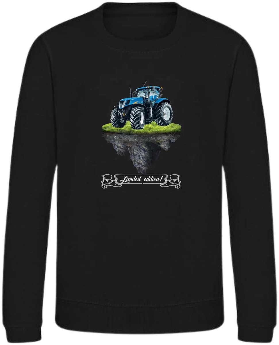 Zwarte sweater met tractor limited edition - Groene tractor met r - 158/164