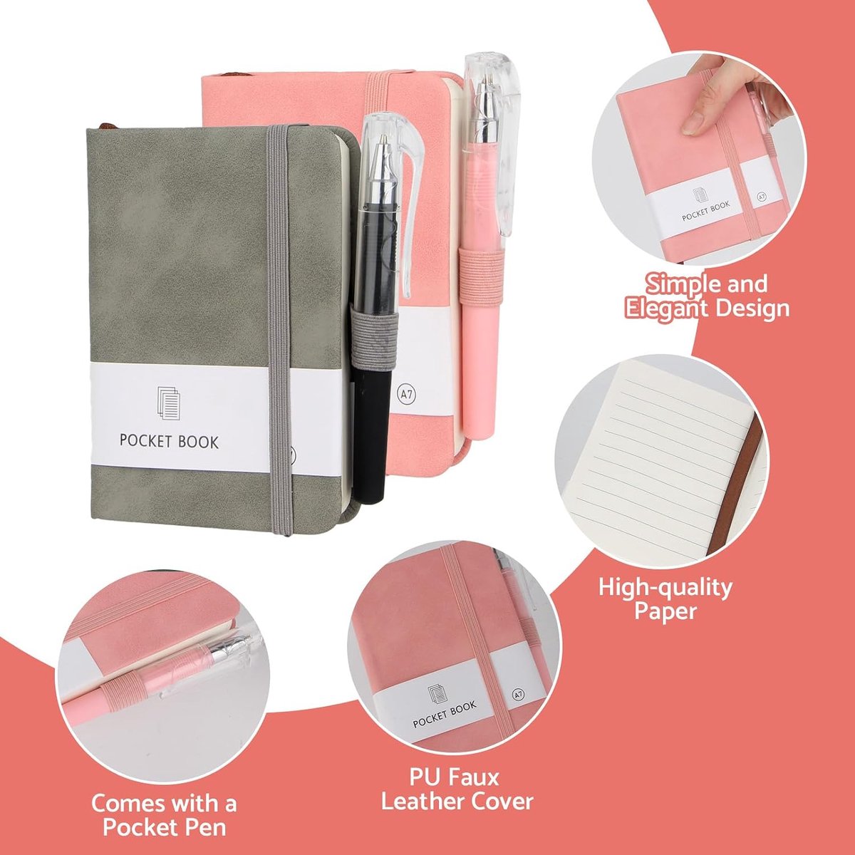 2 pieces notebooks small, hardcover notepad A7 (200 pages), mini notebook with pen, small notepad with elastic band - ShopVlot