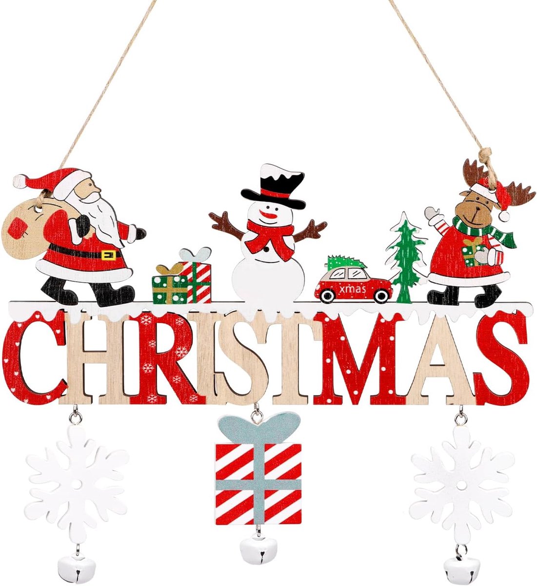 Christmas Hanging Decoration, Colourful Wooden Hangers with Cord, Door Sign for Hanging, Door, Wall Decoration - ShopVlot