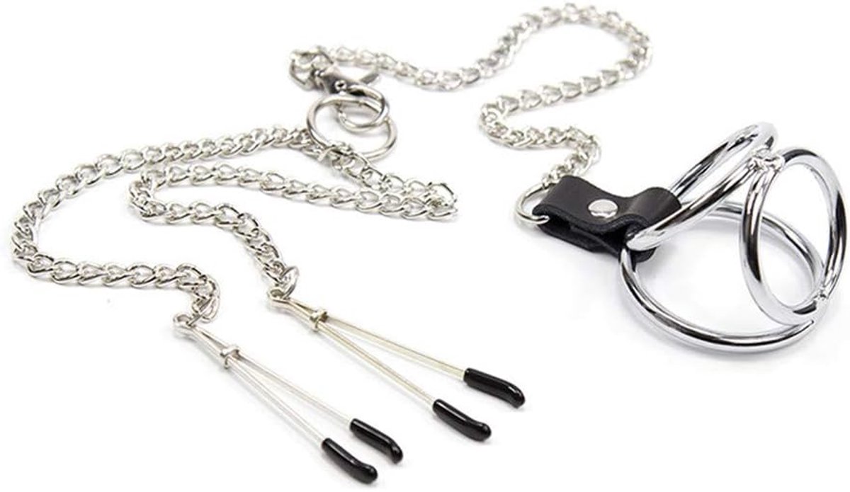 Men's Nipple Cage Rings Stainless Steel Metal Bondage SM Three Ring Delay Ankle Cock Ring Fetism (A) - ShopVlot