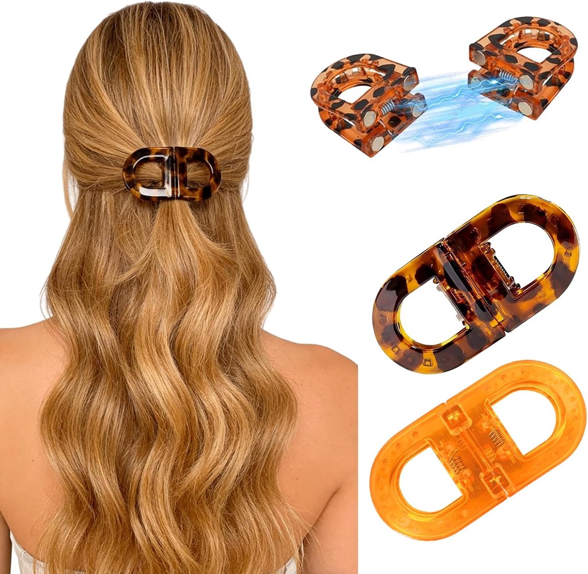 Haarspelden Set 2 Stuks - Magnetische Haarclips met Sterke Grip - Tijgerprint en Oranje - Ideaal voor Dagelijks Gebruik - ShopVlot
