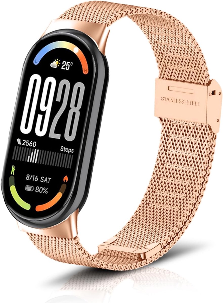Horlogebandje voor Xiaomi Smart Band 10/9/8 - mesh geweven roestvrij staal - roségoud - stijlvol en comfortabel - ShopVlot