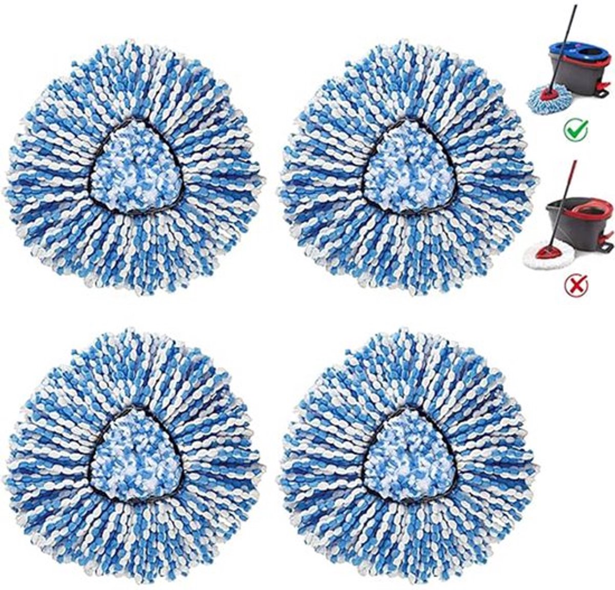 4 stuks Dweildoeken - Geschikt voor Vileda O-Cedar RinseClean 2-Tank System - Spin Mop Vervanging - microvezeldoekjes - machinewasbaar - blauw