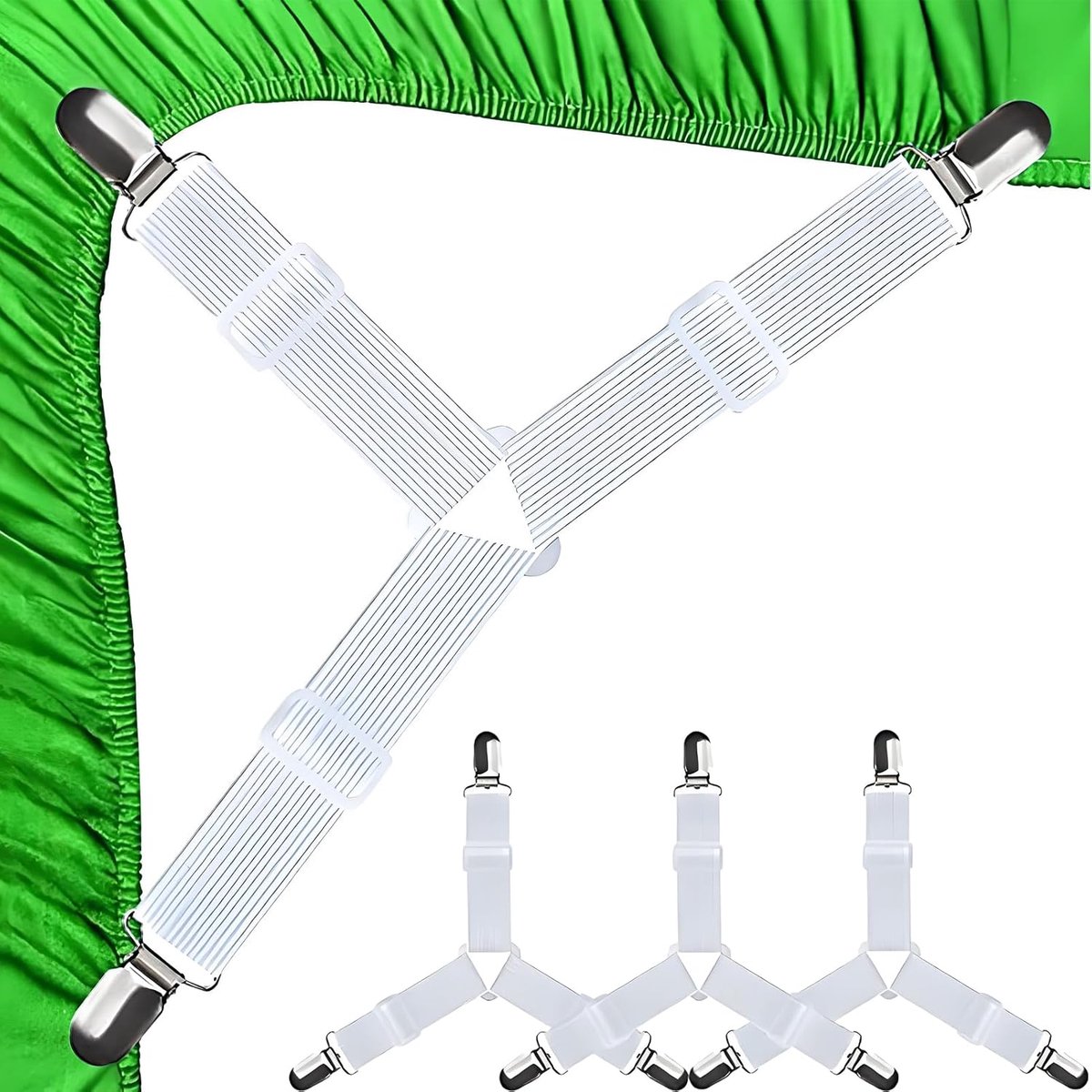 Fitted sheet clips 4 stuks - verstelbare bevestigingsbanden - met metalen clips - voorkomt verschuiven van lakens - ShopVlot