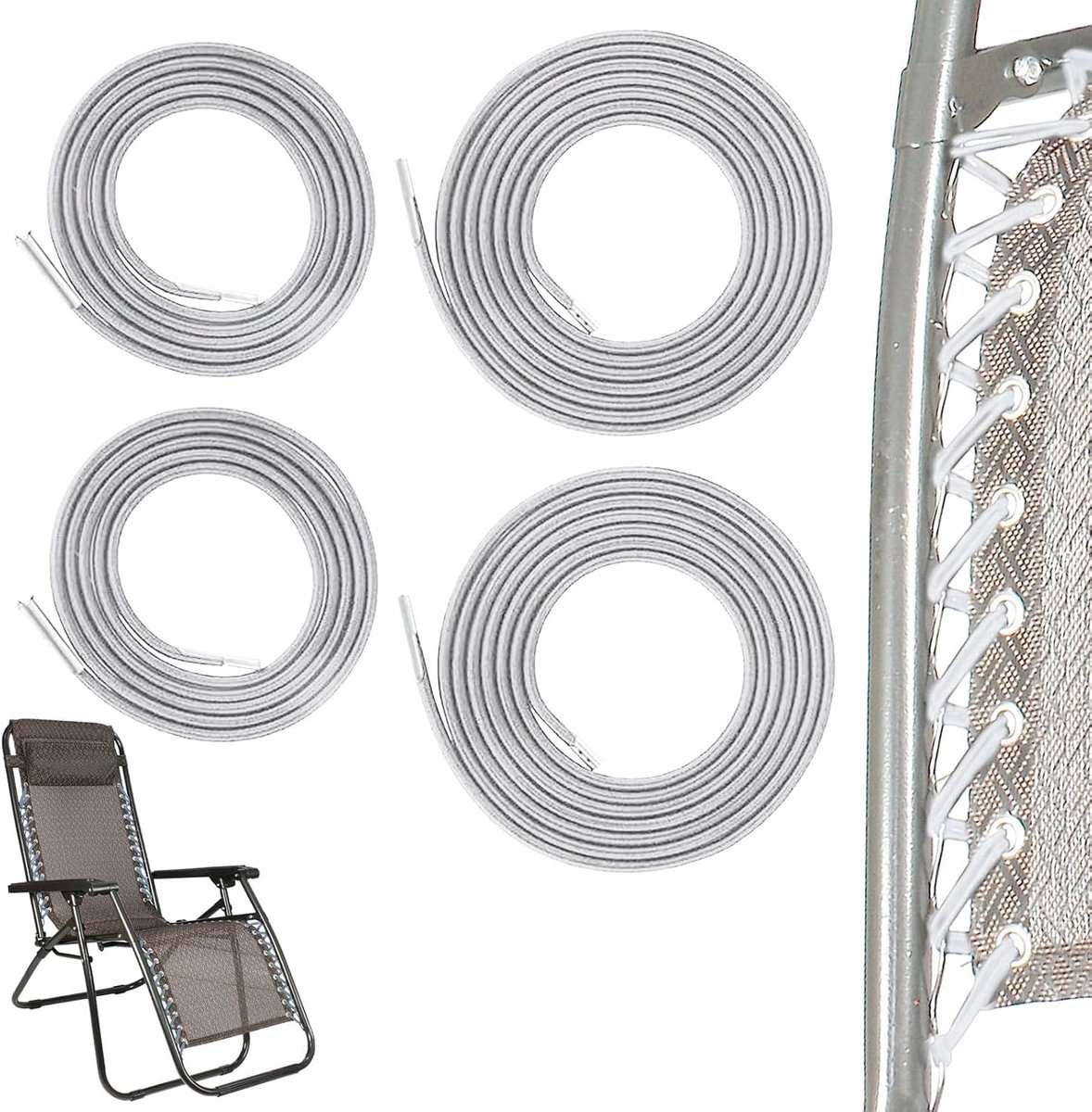 Vervangend touw 4 stuks - elastisch nylon - universeel en sterk - betrouwbare ondersteuning voor ligstoelen - ShopVlot