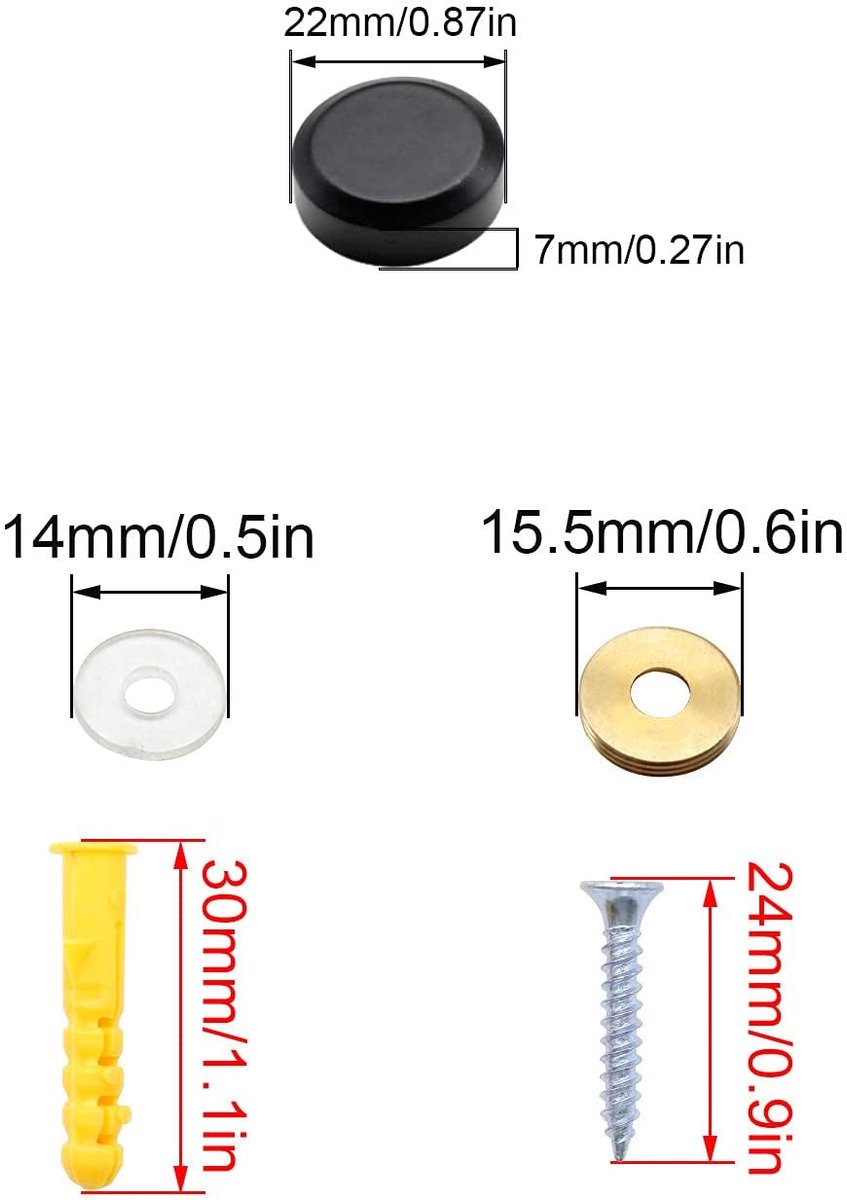 Spiegelschroeven 22mm - Zinklegering met zwarte schroefkappen - Antislip en duurzaam - Ideaal voor meubels - ShopVlot