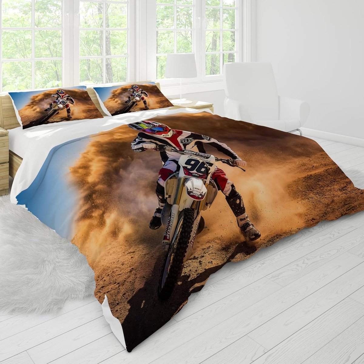 Motorcycle Bedding Set Teens Cool Motorcycle Driver Bedding Set for Kids Boys Motocross Theme Duvet Cover Set - ShopVlot