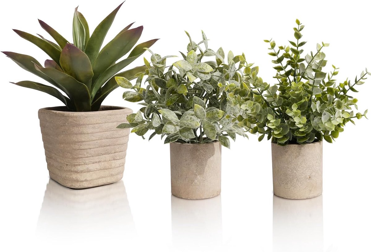 YVONNEYI 3 Artificial Plants, Artificial Agave Plant for Room Decoration, Artificial Eucalyptus Plant for Living Room - ShopVlot