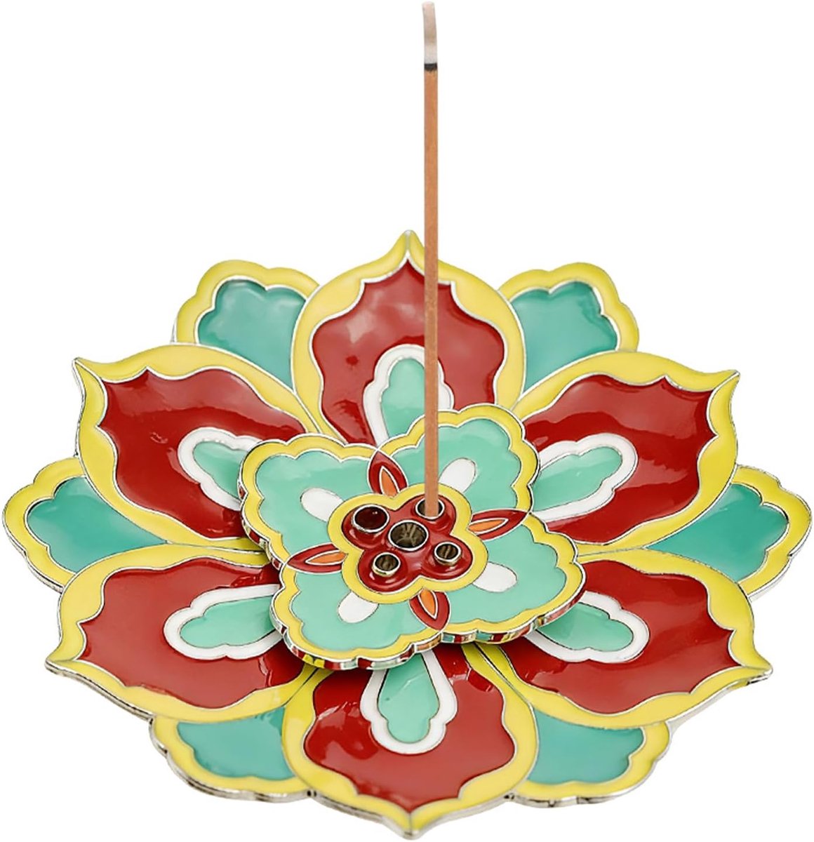 Lotus Stick Wierookvat, emaille Lotus wierookstokjeshouder met 5 gaten en reinigingsborstel, vaste asvanger - ShopVlot