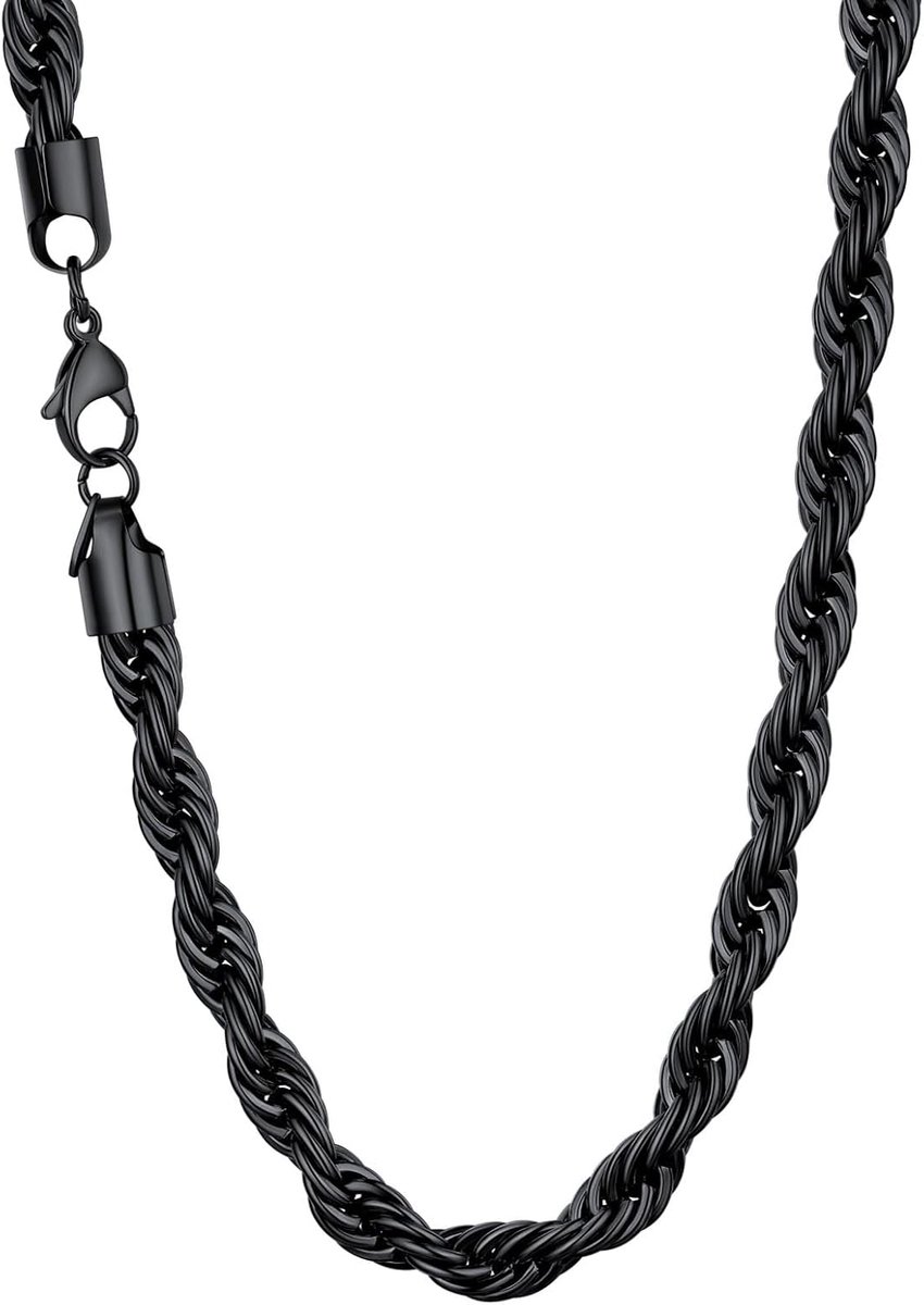 U7 Braided Necklace for Men and Women, 3/6/9 mm Wide, Steel, Length 46-76 cm, Silver/Black/Gold, for Men and Boys - ShopVlot