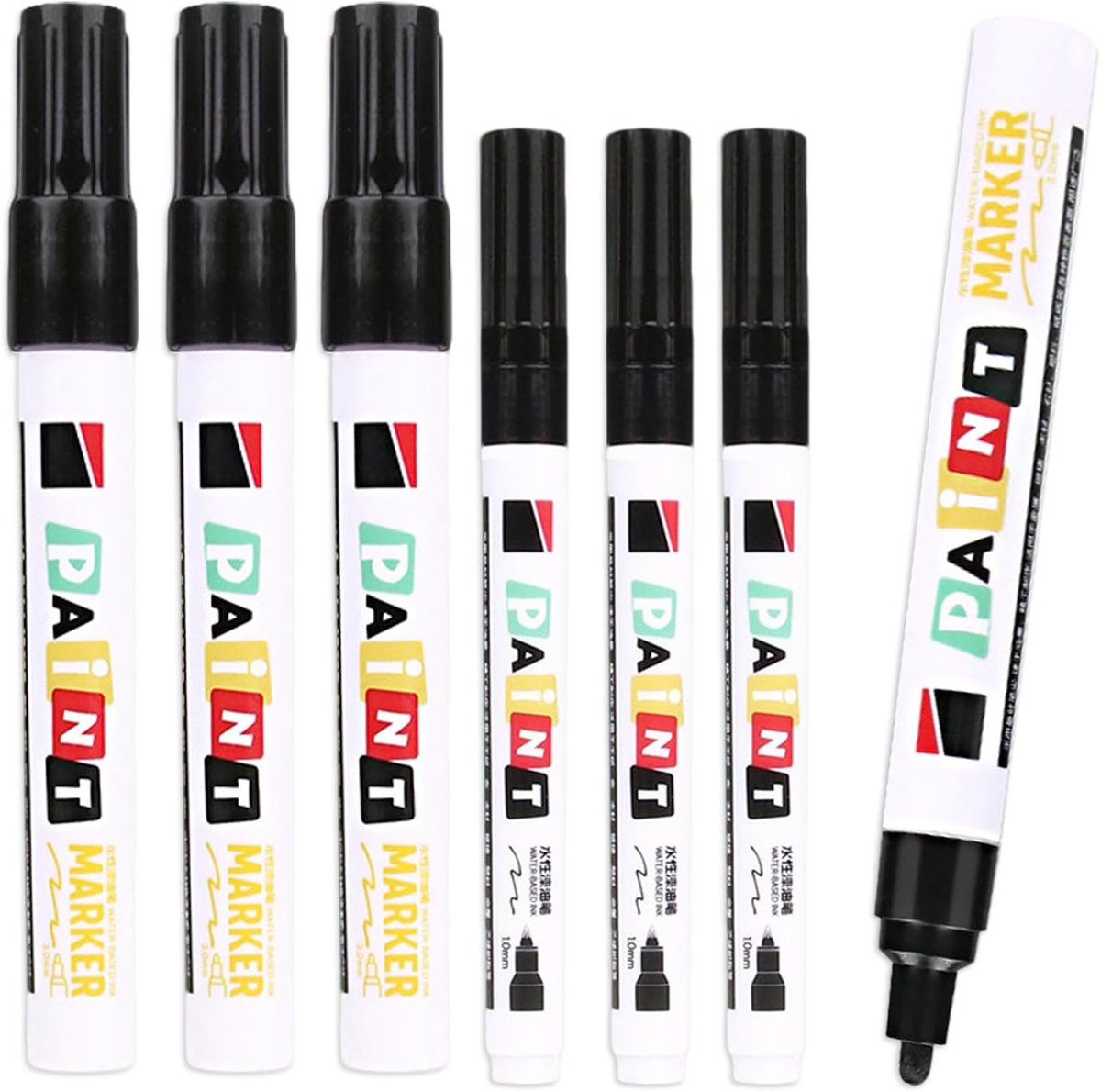 Tyre Pin White Pack of 6 Waterproof 30 mm 10 mm Tip Permanent Marker for Car Tyres, Glass and Tiles (Black) - ShopVlot