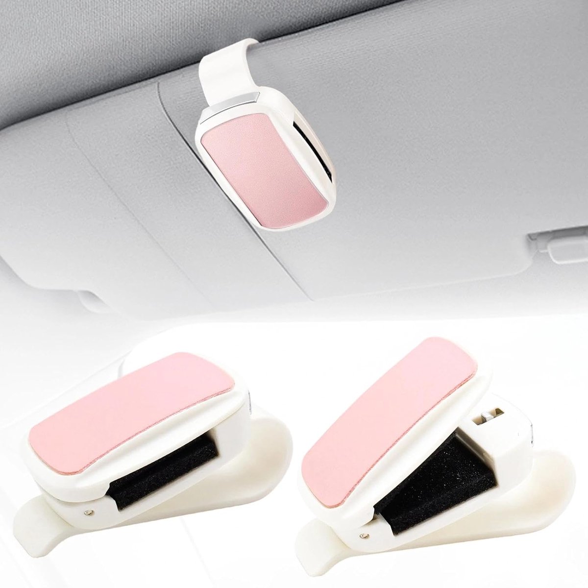 Pack of 2 Car Sunglasses Holders, White and Pink Glasses Holder for Car, Press Button Design, Glasses Holder Sun - ShopVlot