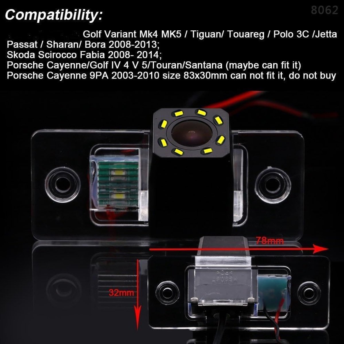 【8 LED Night Vision】Car Rear View License Plate Light Parking Aid Rear View Camera Replacement for Touareg/Tiguan - ShopVlot