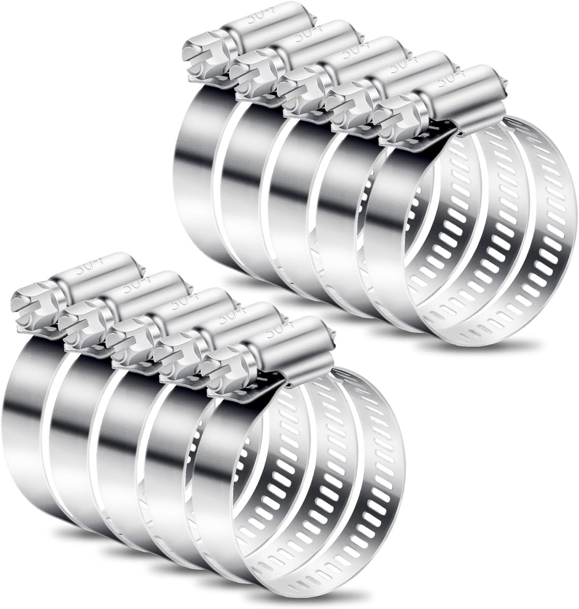 10pcs Anniversary Clamps Assorted 21-44mm Hose Clamps Adjustable Hose Clamps Stainless Steel Pipe Clamp Worm Gear - ShopVlot