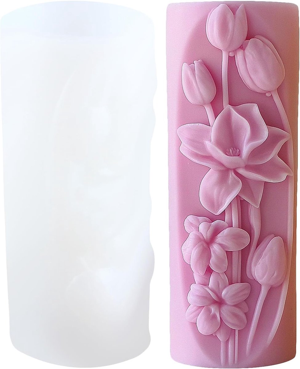 XIAOSHUI Tulip Flower Pillar Candle Shape Tulips Flower Silicone Candle Shapes Flower Cylinder Resin Casting Mould for - ShopVlot