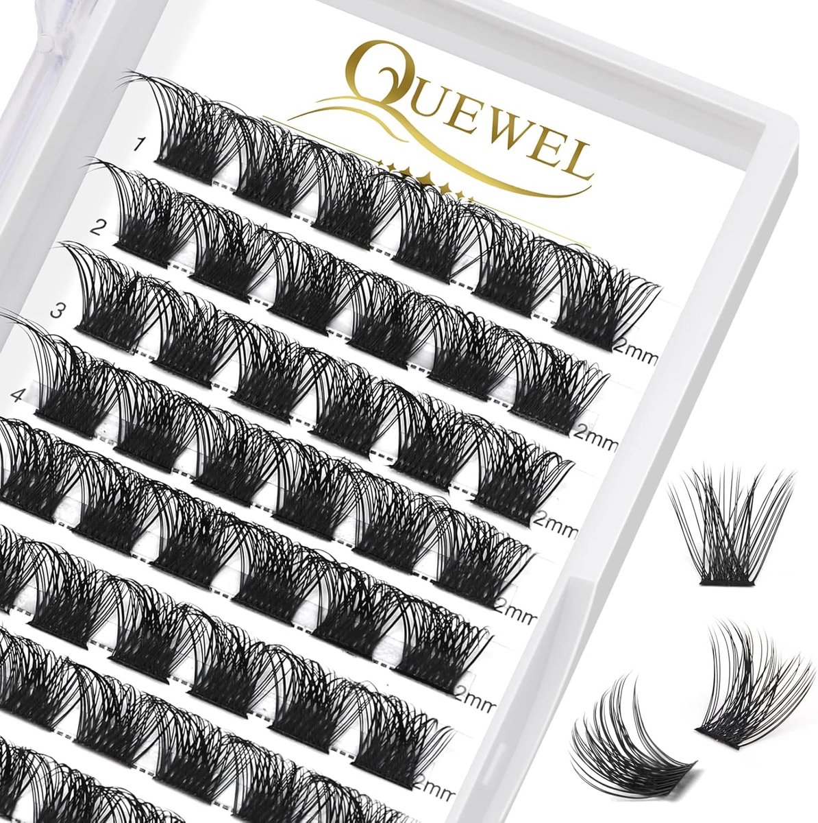 QUEWEL Individual Eyelashes Cluster Eyelashes Mega C Curl 12mm Wide Foundation Individual Eyelashes for Eye Makeup - ShopVlot