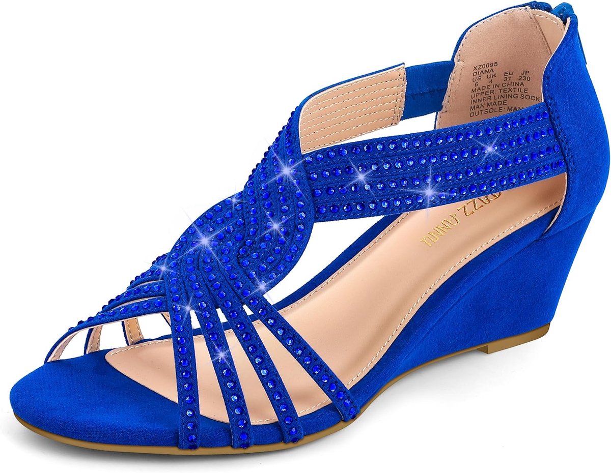 PIZZ ANNU Diana Sandals Women Wedge Sandals Shoes with Rhinestone and Glitter Elegant Women's Shoes for Wedding Party - ShopVlot