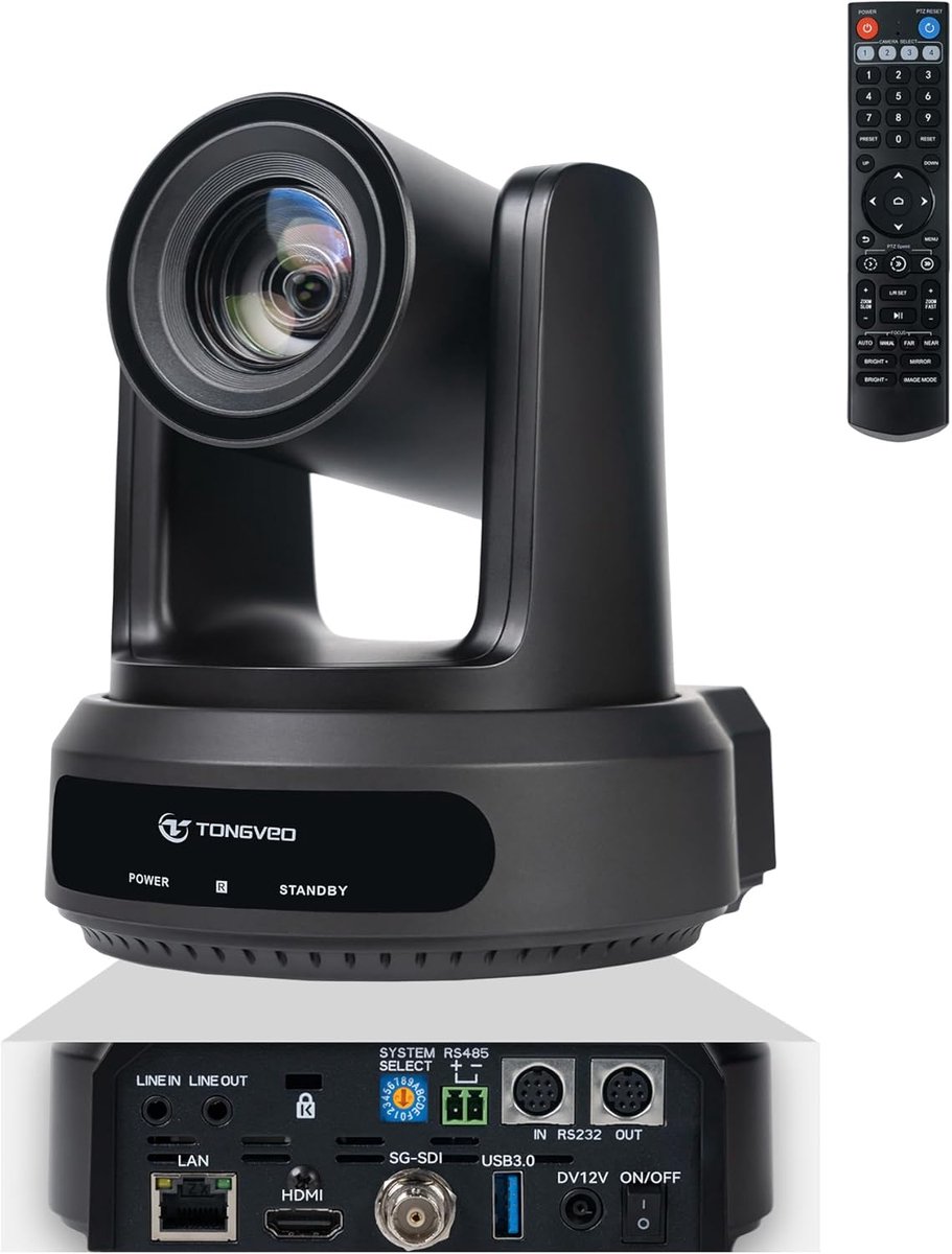 TONGVEO AI Auto-Tracking IP/USB3.0/HDMI 20X Conference Room PTZ Camera, 1080P60 Webcam, Ideal for Church Streaming - ShopVlot