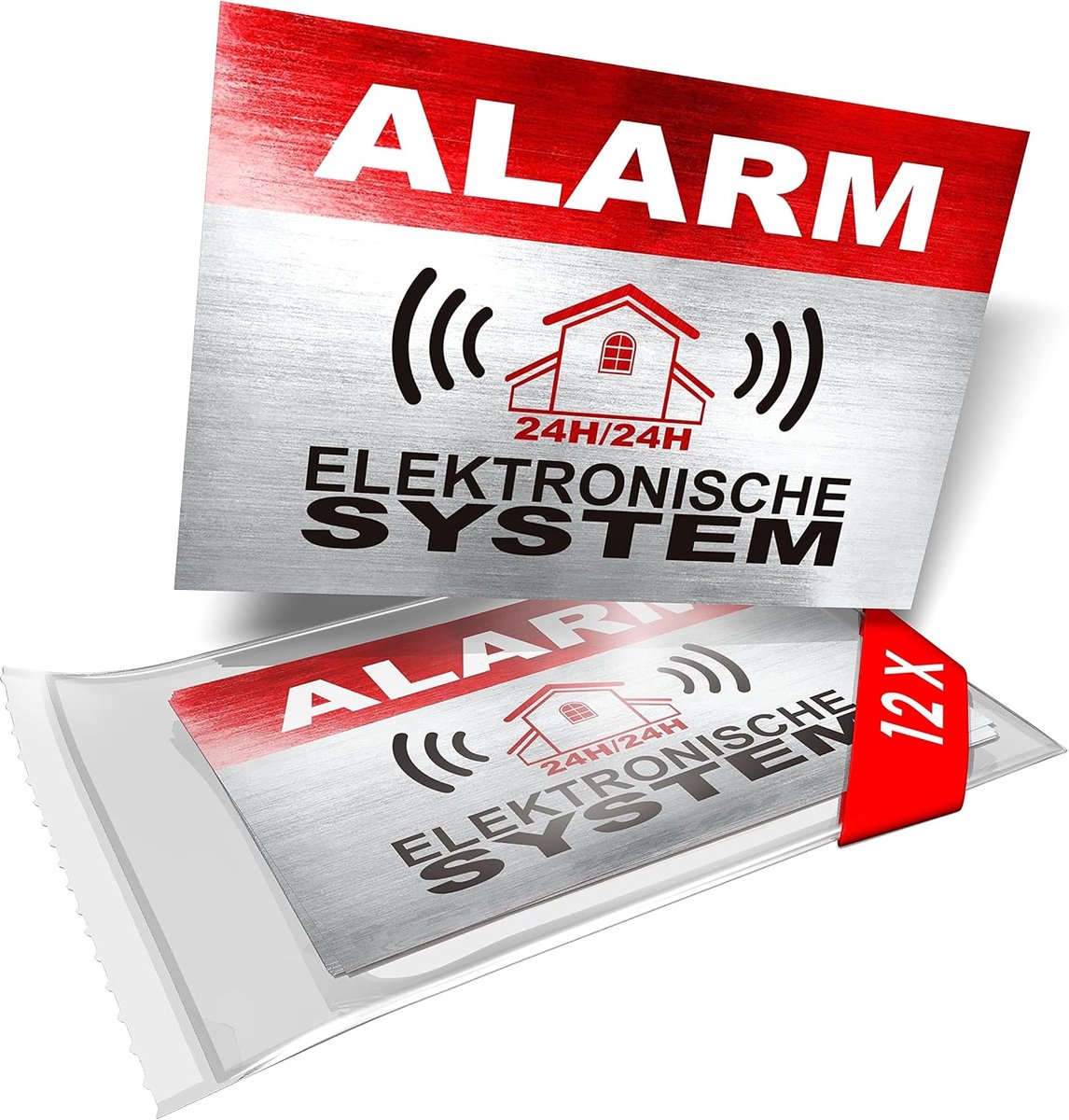 Waarschuwingsstickers - Alarm stickers - Beveiliging thuis - Weerbestendig - 12 stuks - Zilver