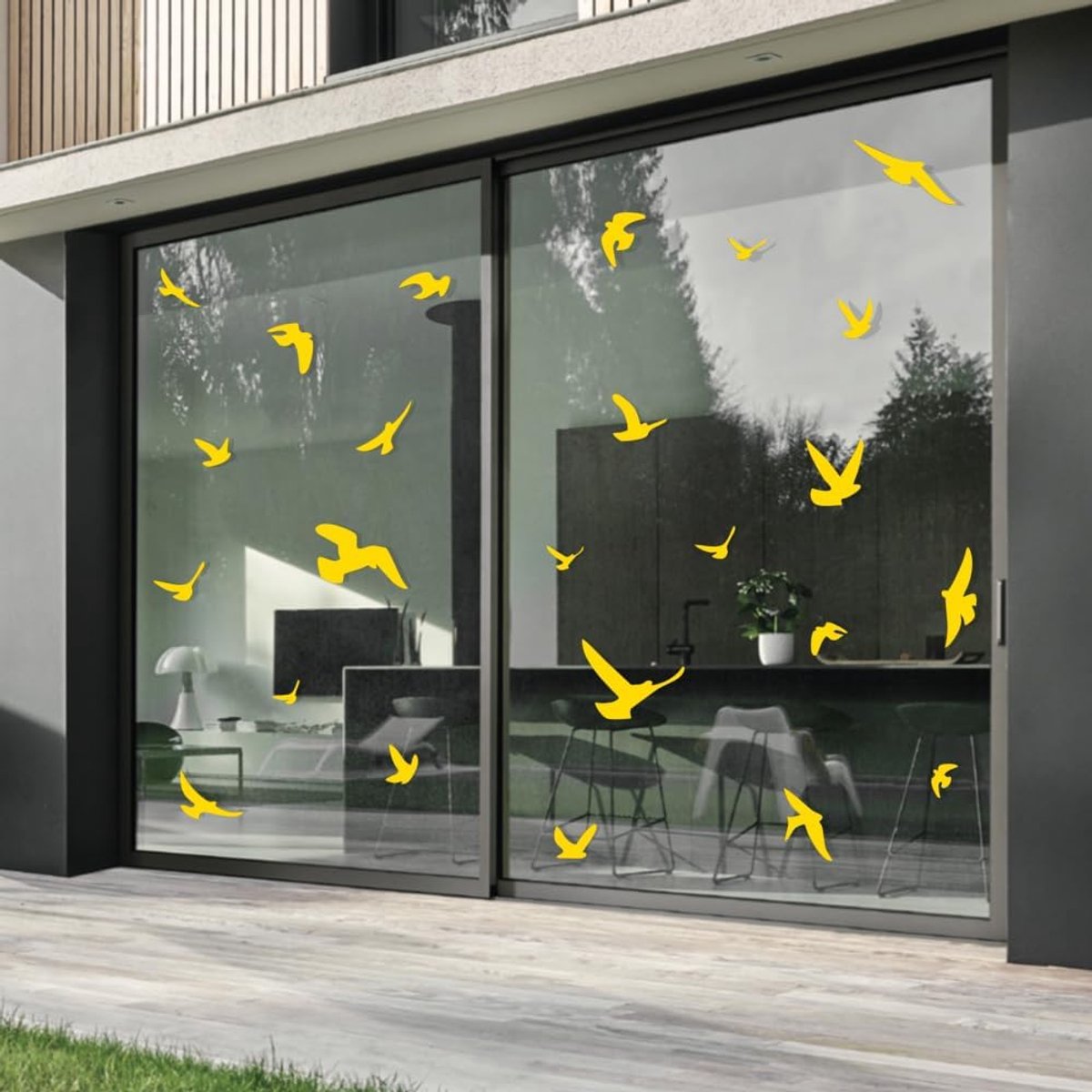 Gripping bird silhouettes, self-adhesive, available in various colours, prevents bird stroke, 17 warning birds - Jaunes - ShopVlot