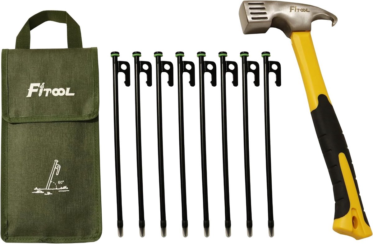 9 stuks buiten wandelen campingpakket, gesmede kwaliteit, multifunctioneel hamer, 9mm supersterke tentstokken 29cm - ShopVlot